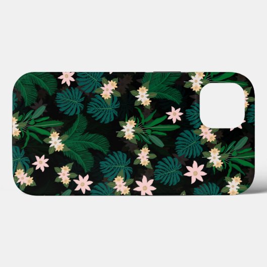 Coques Case-Mate iPhone Feuilles tropicaux et fleurs Motif noir (Verso (horizontal))