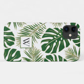 Coques Case-Mate iPhone Feuilles tropicaux et monogrammes verts et or (Dos (Horizontal))