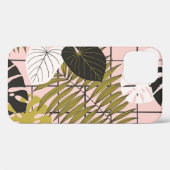 Coques Case-Mate iPhone Feuilles tropicaux, fleurs, motif peint à la main. (Verso (horizontal))