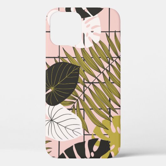 Coques Case-Mate iPhone Feuilles tropicaux, fleurs, motif peint à la main. (Verso)