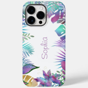Coque Pour Pour iPhone 14 Pro Max Feuilles tropicaux Iridescendant, Nom pourpre, Bla
