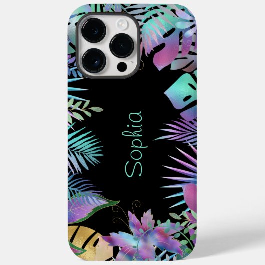 Coques Case-Mate iPhone Feuilles tropicaux Iridescendant, Nom Turquoise cl (Verso)