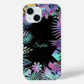 Coques Case-Mate iPhone Feuilles tropicaux, nom de script Turquoise sur no (Verso)