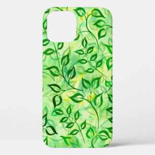 Case-Mate iPhone Case Feuilles vert aquarelle sur un fond jaune-vert