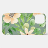 Coques Case-Mate iPhone Feuilles verts, Fleurs roses : Aquarelle. (Verso (horizontal))