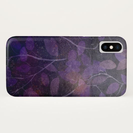 Coques Case-Mate iPhone feuilles violets sur noir (Dos (Horizontal))