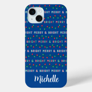 Coque iPhone 15 Mini Feux de Noël bleu