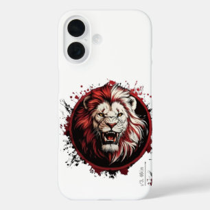 Coques iPhone 16 Fierce Red Maned Lion Head Tribal Grunge Style