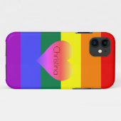Coques Case-Mate iPhone Fierté arc-en-ciel avec coeur et nom personnalisé (Dos (Horizontal))