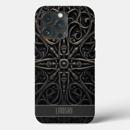 Coques Case-Mate iPhone Filigree gothique foncé noir et bronze (Verso)