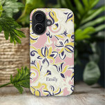Coques iPhone 16 Fille Abstraite moderne Floral Nom personnalisé<br><div class="desc">Abstrait moderne Girley Floral Nom personnalisé iPhone 16 Coques dispose d'un modèle moderne abstrait rose,  jaune et bleu floral avec votre nom personnalisé dans une typographie de script élégante. Personnalisez en modifiant le texte dans les zones de texte fournies. Conçu par ©2024 Evco Studio www.zazzle.com/store/evcostudio</div>