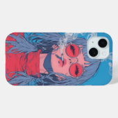 Coques Case-Mate iPhone fille anime bleu et rouge illustration fumée (Verso (horizontal))