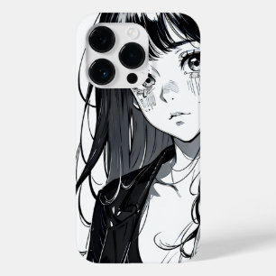 Coque Pour iPhone 14 Pro Fille Anime Noire & Blanc