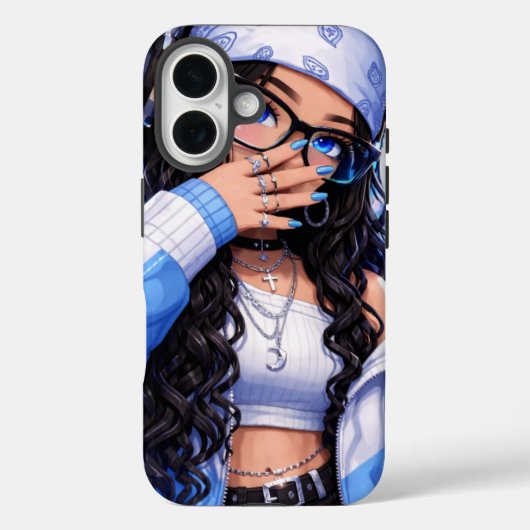 Coques Case-Mate iPhone Fille Anime Y2K Branchée Esthétique Bleue (Verso)