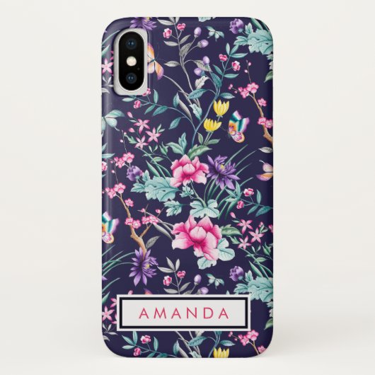 Coques Case-Mate iPhone Fille aquarelle Fleurs papillons ton nom (Dos)