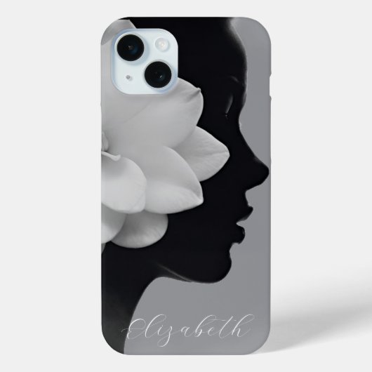 Coques Case-Mate iPhone Fille au magnolia blanc silhouette monochrome (Verso)