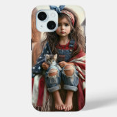 Coques Case-Mate iPhone Fille Avec Drapeau Américain Et Kitten (Verso)