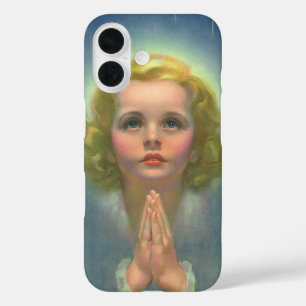 Coques iPhone 16 Fille blonde angélique avec un halo et des étoiles