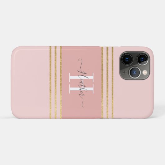 Coques Case-Mate iPhone Fille Blush Rose or Monogramme Bande (Dos (Horizontal))
