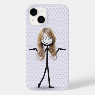 Coque Pour iPhone 14 Fille bonhomme allumettes avec cheveux et lunettes