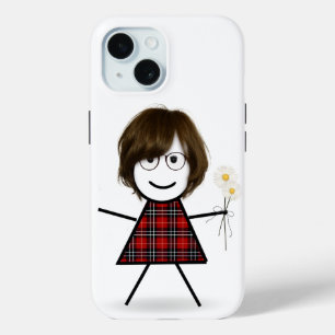 Coque Pour iPhone 15 Fille bonhomme allumettes avec des pâquerettes