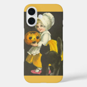 Coques iPhone 16 Fille Citrouille Chat Noir Halloween Vintage