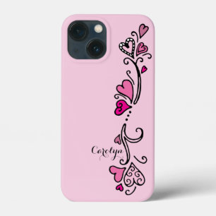 Case-Mate iPhone Case Fille Coeurs roses chauds avec nom