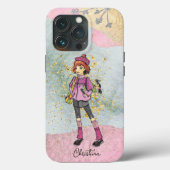 Coques Case-Mate iPhone Fille cool avec Cheveux Rouge Nom Or (Verso)