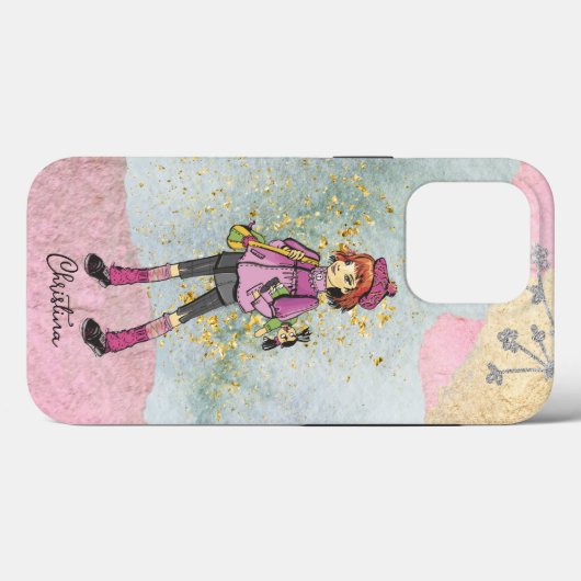 Coques Case-Mate iPhone Fille cool avec Cheveux Rouge Nom Or (Verso (horizontal))