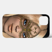 Coques Case-Mate iPhone Fille dans le masque à papillon d'or (Verso (horizontal))