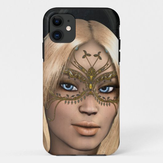 Coques Case-Mate iPhone Fille dans le masque à papillon d'or (Dos)
