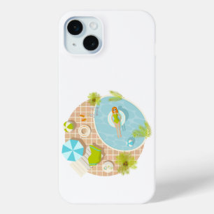 Coque iPhone 15 Mini fille de fête en piscine avec maillot de bain l'ét