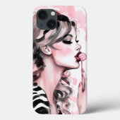 Coques Case-Mate iPhone Fille de mode avec lollipop, aquarelle rose (Verso)