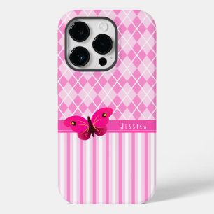 Coques Pour iPhone Fille Jacquard rose et rayures Papillon