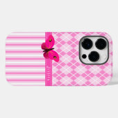 Coques Case-Mate iPhone Fille Jacquard rose et rayures Papillon (Verso (horizontal))