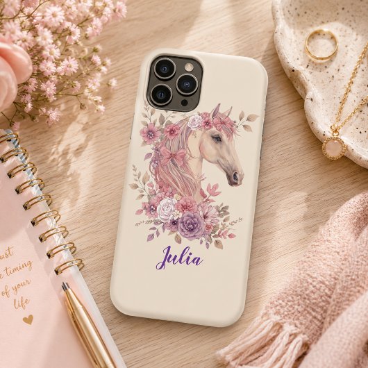 Coques Case-Mate iPhone Fille Mignonne Cheval Rose Violet Monogramme Scrip