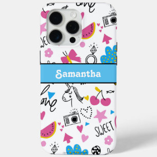 Coque iPhone 15 Pro Max Fille mignonne tendance Simple bleu Motif élégant