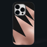 Coque Pour iPhone 14 Pro Fille moderne Rose or noir géométrique<br><div class="desc">Cette motif moderne et chic conviendra parfaitement à une femme branchée et chic. Il présente une feuille d'or rose imitation et des blocs de couleur de zigzag de triangle géométrique noir. C'est un design élégant, joli et tendance ! ***REMARQUE IMPORTANTE DE CONCEPTION : Pour toute demande de conception personnalisée, comme...</div>