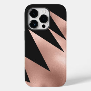 Coque Pour iPhone 14 Pro Fille moderne Rose or noir géométrique