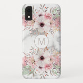 Coques Case-Mate iPhone Fille Monogramme Marbre Aquarelle Florale (Dos)