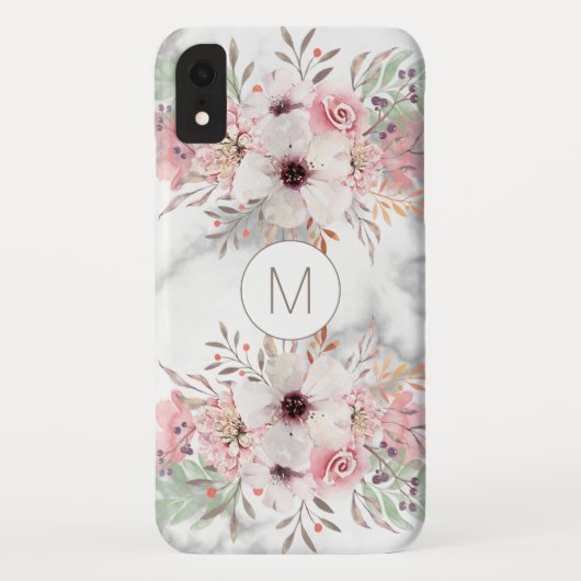 Coques Case-Mate iPhone Fille Monogramme Marbre Aquarelle Florale (Dos)