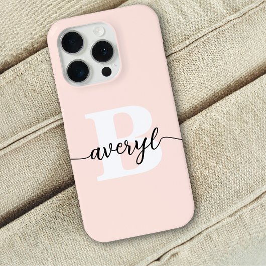 Coques Case-Mate iPhone Fille Monogramme rose pâle Script Nom monogramme