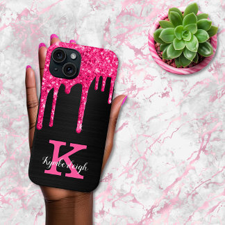 Coque Pour iPhone 15 Fille Noir Hot Rose Parties scintillant Drivers No