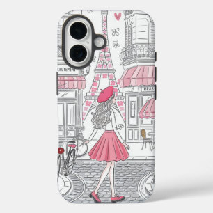 Coques iPhone 16 Fille Parisienne - Tour Eiffel mignonne et rue du