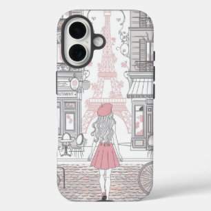 Coques iPhone 16 Fille Parisienne - Tour Eiffel mignonne et rue du