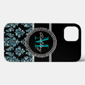 Coques Case-Mate iPhone Fille Parties scintillant Bleu Noir Damas Personna (Verso (horizontal))