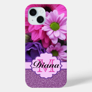 Coque Pour iPhone 15 Fille Parties scintillant rose Floral Fleurs pourp