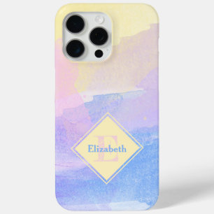 Coque iPhone 15 Pro Max Fille Pastel Colors Aquarelle Monogramme et nom