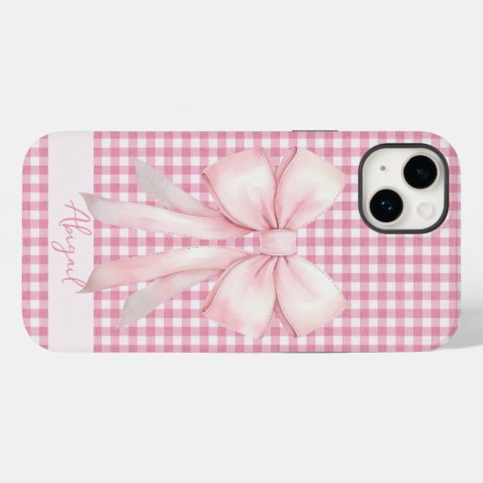 Coques Case-Mate iPhone Fille Pink Bow En vichy Plaid Personnalisé (Verso (horizontal))