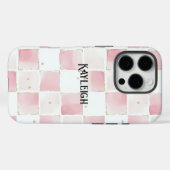 Coques Case-Mate iPhone Fille Rose Blanc Chic Carrés (Verso (horizontal))